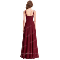 Kate Kasin Full-Length Spaghetti Straps Sequined Chiffon Wine Red Evening Dress KK000098-1